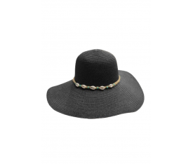 Deniz Kabuğu Detaylı Siyah Geniş Kenarlı Şapka