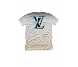 Louis Vuitton Mavi Logo İşlemeli Beyaz Basic Tişört